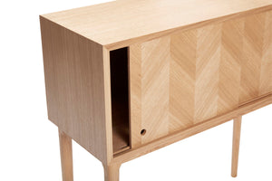 Herringbone Console Table Sliding Doors - Natural