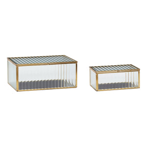 Ripple Glass Boxes (set of 2) - Brass