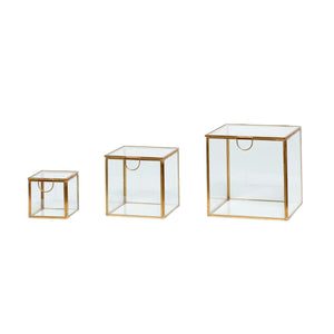 View Glass Boxes Cube (set of 3) - Brass